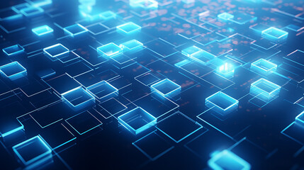 Digital blue squares creating a network abstract background