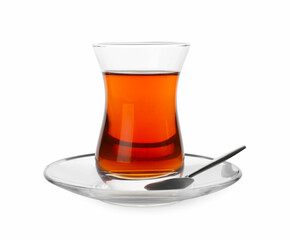 Tasty Turkish tea in glass isolated on white