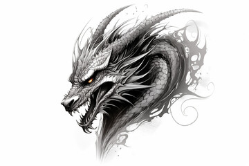 Black dragon tattoo on a white background. Men's tattoo. Women's tatoo. Dragon tattoo. Tattoo ideas for women and men. Tattoo parlor. Tattoo artist profession.​ Dark tatoo.

