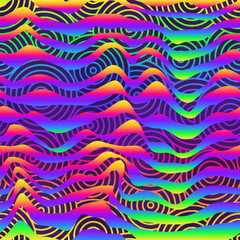 Neon colourful geometric waves. Seamless pattern - 729357927