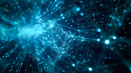 абстрактный синий фон со звездами, visualization of digital space and internet communication
