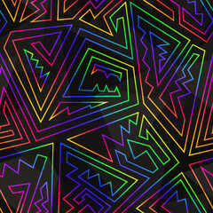 Neon tribal geometric. Seamless pattern - 729358122