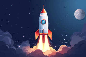 Illustration of rocket and copy space for start up.