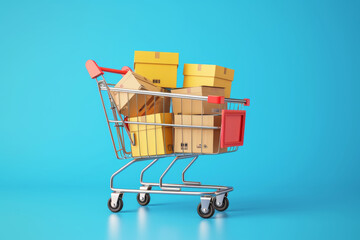 3d Vector Shopping Trolley with Parcel boxes Shopping.