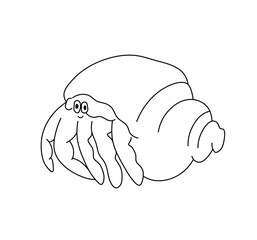 Fototapeta premium Vector isolated one single hermit crab in the shell colorless black and white contour line easy drawing