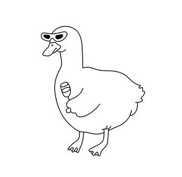 Vector isolated one single funny drunk goose duck party  colorless black and white contour line easy drawing