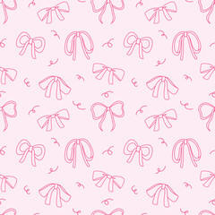 Various ribbon and bow hand drawn seamless pattern background for wrapping, wallpaper, backdrop, gift and valentine. Doodle style