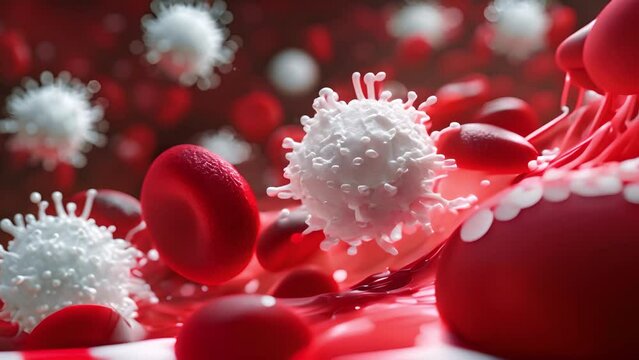 White blood cells move through a blood vessel