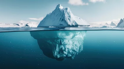 Tuinposter Minimalistic image of an iceberg in the ocean with a view under and above the water with a copy space. Generative AI © kovalovds