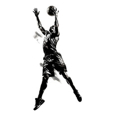 silhouette of basketball players while dunking at the basket - obrazy, fototapety, plakaty
