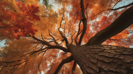 Fototapeta na wymiar majestic maple tree canopy during the golden hues of autumn.