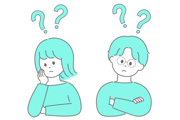 疑問を抱えて頭にクエスチョンマークを浮かべる男女のイラスト