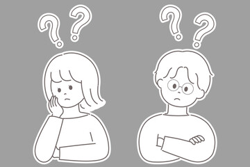 疑問を抱えて頭にクエスチョンマークを浮かべる男女のイラスト