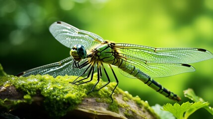 Macro shots, close up nature scene dragonfly. Showing of eyes detail. green dragonfly in the nature habitat using as a background or wallpaper