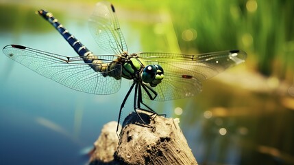 Macro shots, close up nature scene dragonfly. Showing of eyes detail. green dragonfly in the nature habitat using as a background or wallpaper