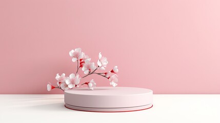 Obraz na płótnie Canvas Minimal background, mock up with podium for product display,Abstract white geometry shape background minimalist Valentine's day pink background,Abstract mock up backgroundup 3D rendering