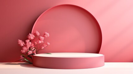 Minimal background, mock up with podium for product display,Abstract white geometry shape background minimalist Valentine's day pink background,Abstract mock up backgroundup 3D rendering