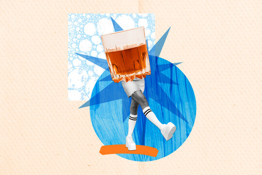 Collage poster of funky crazy girl no face head celebrate new year party isolated on drawing background - Powered by Adobe