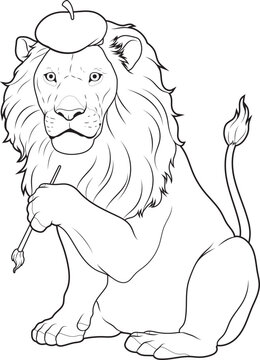 Lion Painter Paint brush Painting Animal Vector Graphic Art Illustration