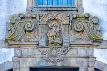 Medieval stone decoration in Catholic church in Porto, Portugal