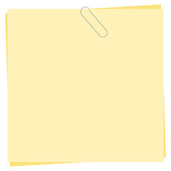 クリップの付いた黄色のメモ帳イラスト　正方形
