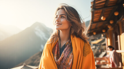 Obraz premium Beautiful Woman Exploring the Village City