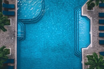 Aerial view of bright blue swimming pool