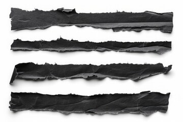 Set of ripped textured black paper stripes isolated on a white background