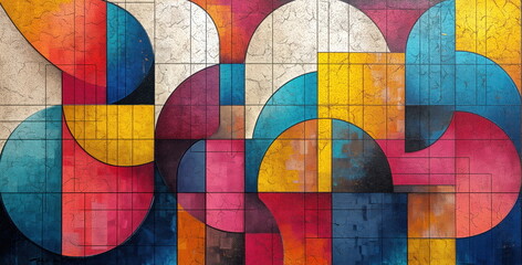 Abstract background with geometric elements. Large geometric shapes in bright saturated colors. Creative trendy design