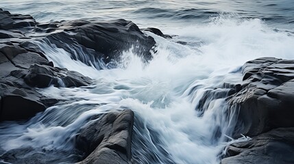 Waves of water of the river and the sea meet each other during high tide and low tide. Whirlpools of the maelstrom of Saltstraumen, Nordland, Norway - obrazy, fototapety, plakaty