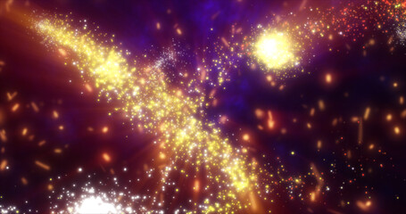 Fototapeta premium Abstract festive bright background of yellow fireworks fireworks salutes and fiery sparks