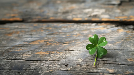 Clovers leaves on shabby wooden background. The symbolic of Four Leaf Clover the first is for faith, the second is for hope, the third is for love, and the fourth is for luck - AI Generated