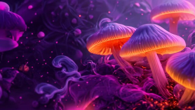 Fantasy fairytale purple mushrooms. Hallucinations, psilocybin, psychedelic mushroom