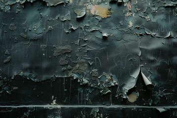 Close-up of a grunge wall texture in an urban alley, layers of peeling paint