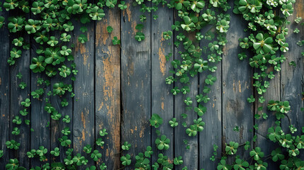 Fototapeta na wymiar st patricks day green clover on the every side wood background - AI Generated