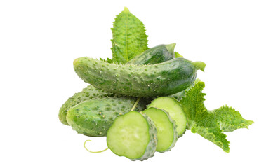 Cucumber with leaves isolated