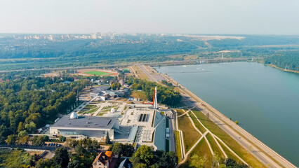 Kaluga, Russia. Yachenskaya embankment. Space rocket, Aerial View