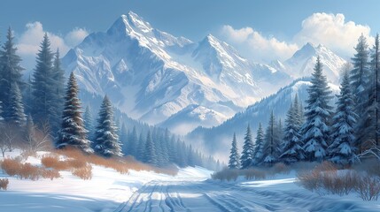 background wide view snow covered mountains