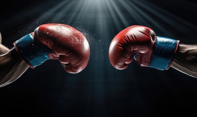 Red and Blue Boxing Gloves - obrazy, fototapety, plakaty