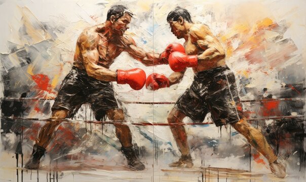 Two Men Fighting in Painting