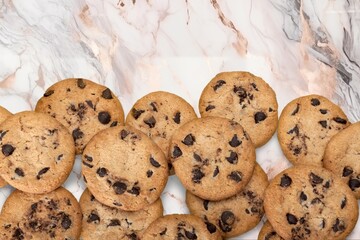 Chocolate chip tasty sweet cookies on desk