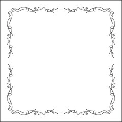 Elegant black and white monochrome ornamental border for greeting cards, banners, invitations. Vector frame for all sizes and formats. Isolated vector illustration.	