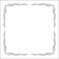 Elegant black and white monochrome ornamental border for greeting cards, banners, invitations. Vector frame for all sizes and formats. Isolated vector illustration.	