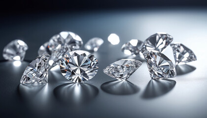 Fototapeta premium Brilliant cut diamonds sparkle intensely scattered on a reflective surface 14