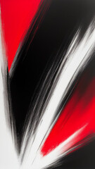 An abstraction with rays of black, red and white. Texture with white, red and black paint. Vertical image. Generated AI.