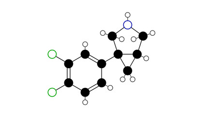 amitifadine molecule, structural chemical formula, ball-and-stick model, isolated image eb-1010