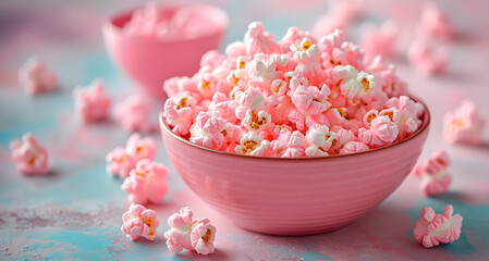 Fototapeta na wymiar Enjoying Cinema at Home with a Bowl of Pink Popcorn. Generative AI
