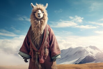 Fototapeta premium Illustration of cute lama on nature and studio background