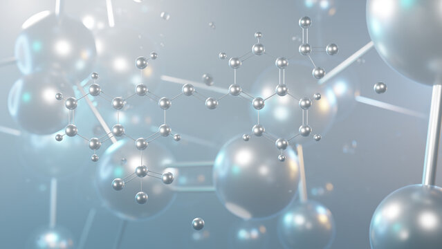 azorubine molecular structure, 3d model molecule, e122, structural chemical formula view from a microscope