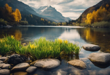 Fototapeta premium A pristine water landscape, where crystal-clear rivers and lakes reflect the beauty of nature
